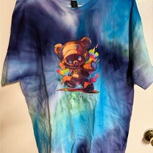 Blue Tie-Dye Bear Graphic Women's Tee